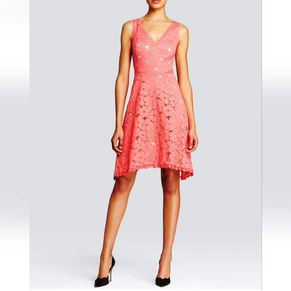 Adrianna Papell Dresses & Skirts - Adrianna Papell Floral Lace Hi-Lo Mini Dress Coral size 4